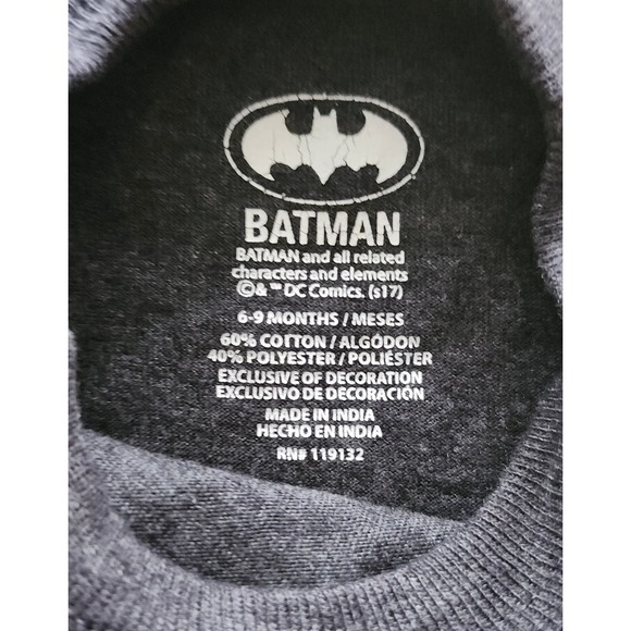 Batman Heroes Never Sleep Bodysuit Boys 6/9M Charcoal Gray Graphic Logo DC Comic - Picture 6 of 6